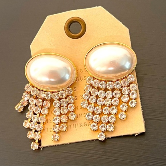 Anthropologie Crystal Fringe Pearl Earrings NWT - Picture 2 of 5